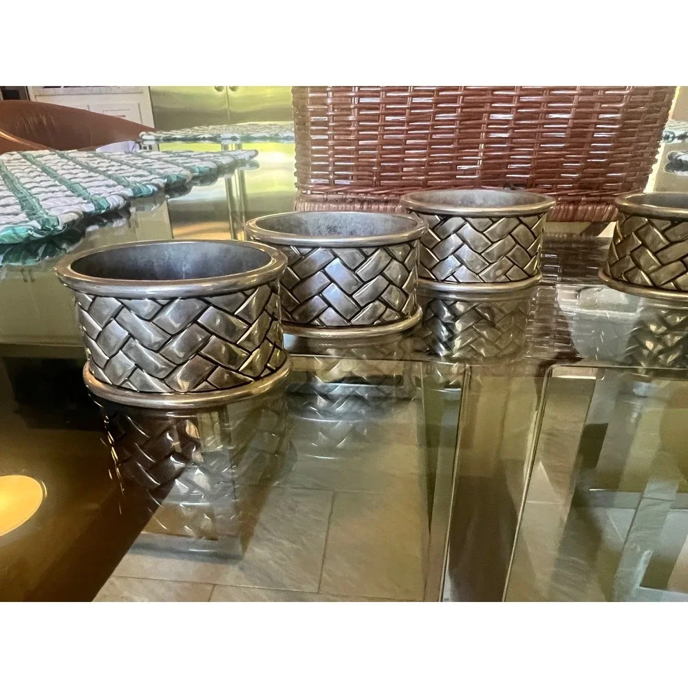 Equestrian Braid Napkin Rings Set of 6 Silver Tone Basketweave Ralph Style